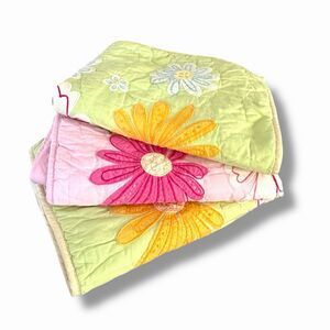 Pottery Barn Kids Daisy Garden Std Sham Flower Quilted Green Pink Yellow Set (3)